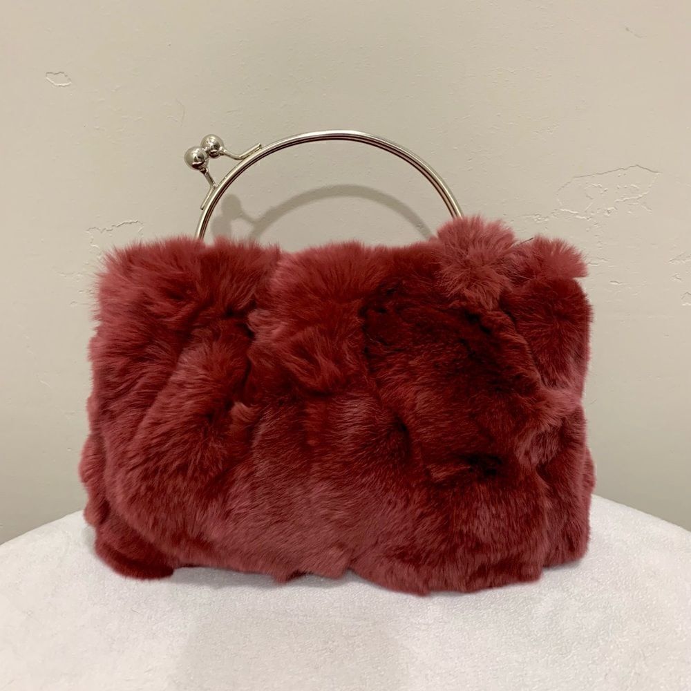 Handmade Real Rex Rabbit Fur Kisslock Satchel Bag/ Crossbody